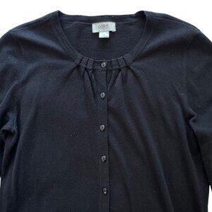 Loft Cardigan Black Sweater with Gathered Detail at Neck Women's Size Medium